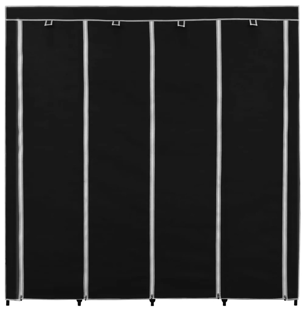Roupeiro com 4 compartimentos 175x45x170 cm preto