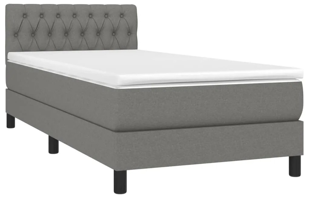 Cama box spring c/ colchão e LED 100x200 cm tecido cinza-escuro