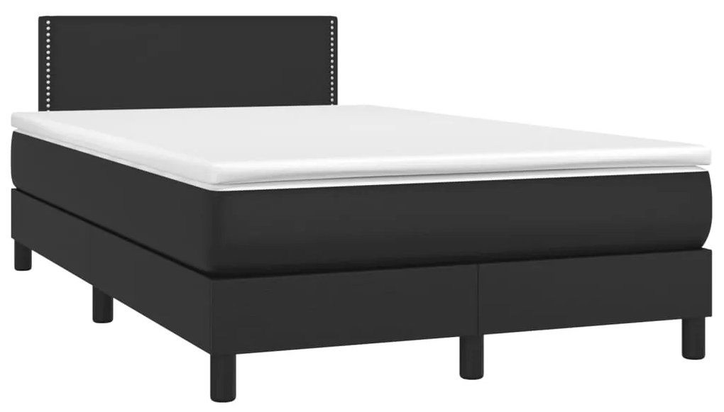 Cama box spring c/ colchão/LED 120x200cm couro artificial preto