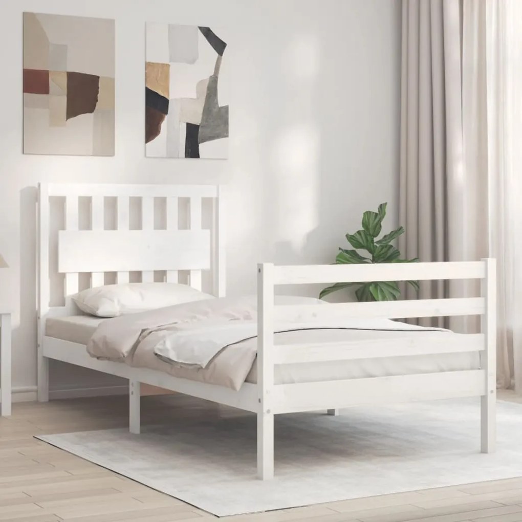 vidaXL Estrutura de cama com cabeceira 90x200 cm madeira maciça