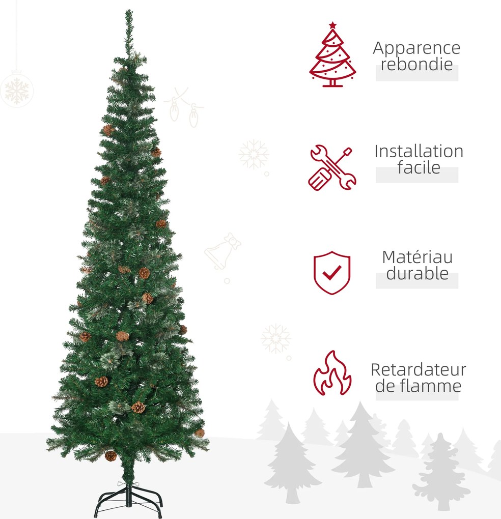 Árvore de Natal artificial de 195 cm, com 556 ramos, 27 pinhas e suporte dobrável verde