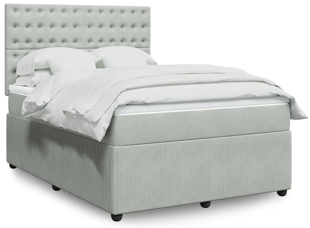 vidaXL Cama com molas/colchão 140x200 cm veludo cinzento-claro
