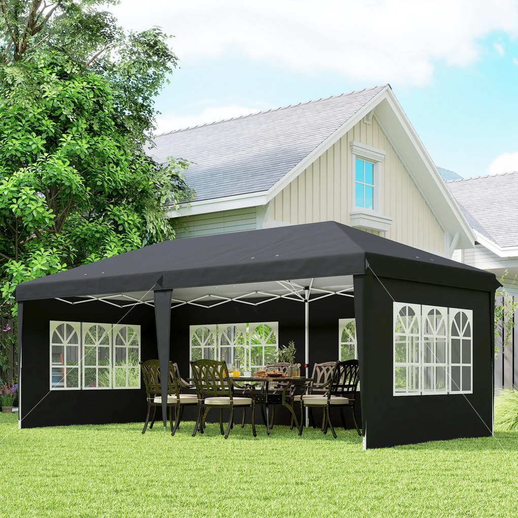 Tenda dobrável tipo pop-up - tenda para eventos - 3 x 6 m, com 3 lados desmontáveis, preta