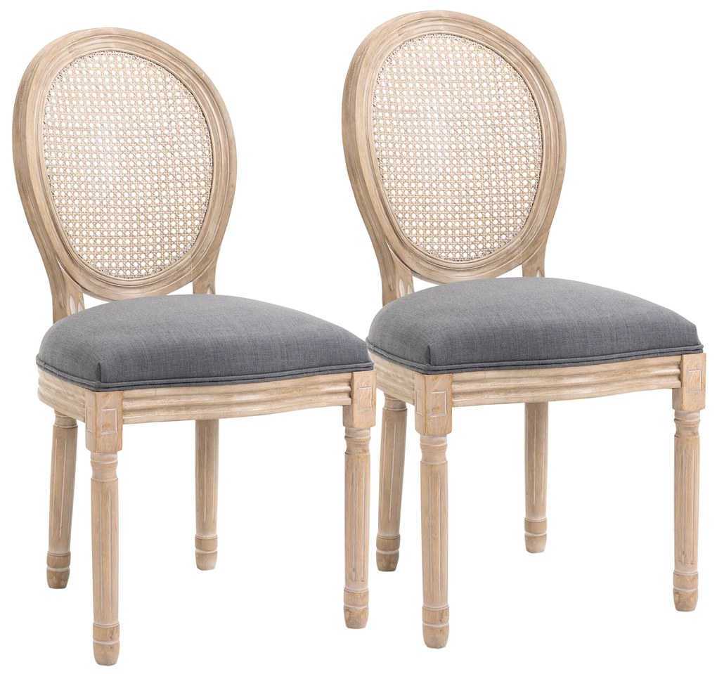 HOMCOM Conjunto de 2 Cadeiras de Sala de Jantar Cadeira de Sala de Estar Medalhão Estilo Louisxvi Madeira Maciça Esculpida Patinada | Aosom Portugal