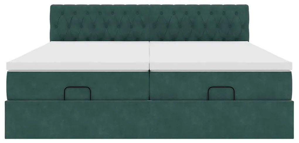 Estrutura de cama otomana com colchão verde escuro Veludo