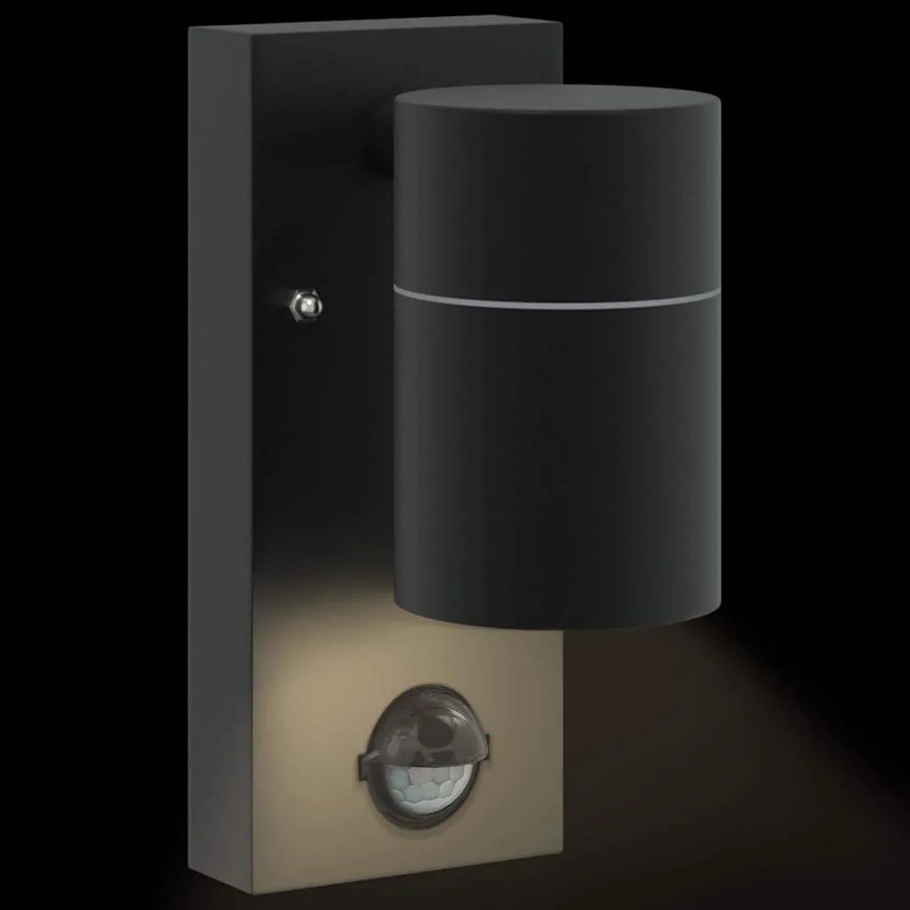 Luz de Parede Externa com Sensor Preta de Aço Inoxidável IP44