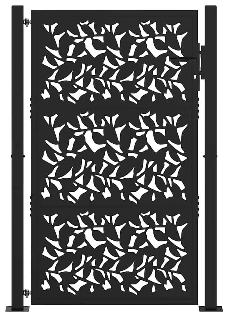 Portão de jardim 105x155 cm design de folha de aço preto