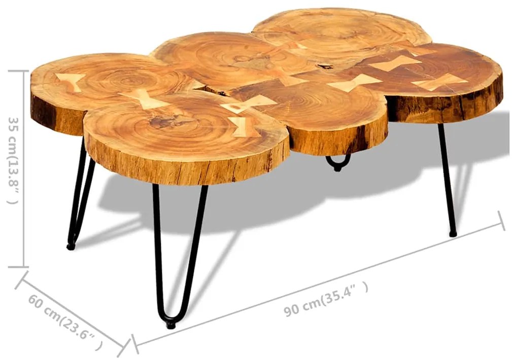 Mesa de centro 35 cm 6 troncos madeira de acácia sólida