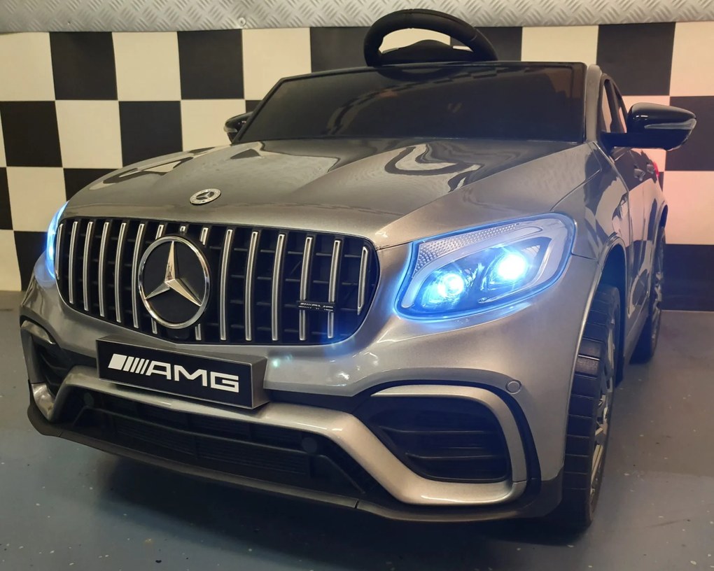 Carro elétrico infantil Mercedes GLC 12V, Pneus Borracha, Assento em pele, 1 pessoa cinzento metalico