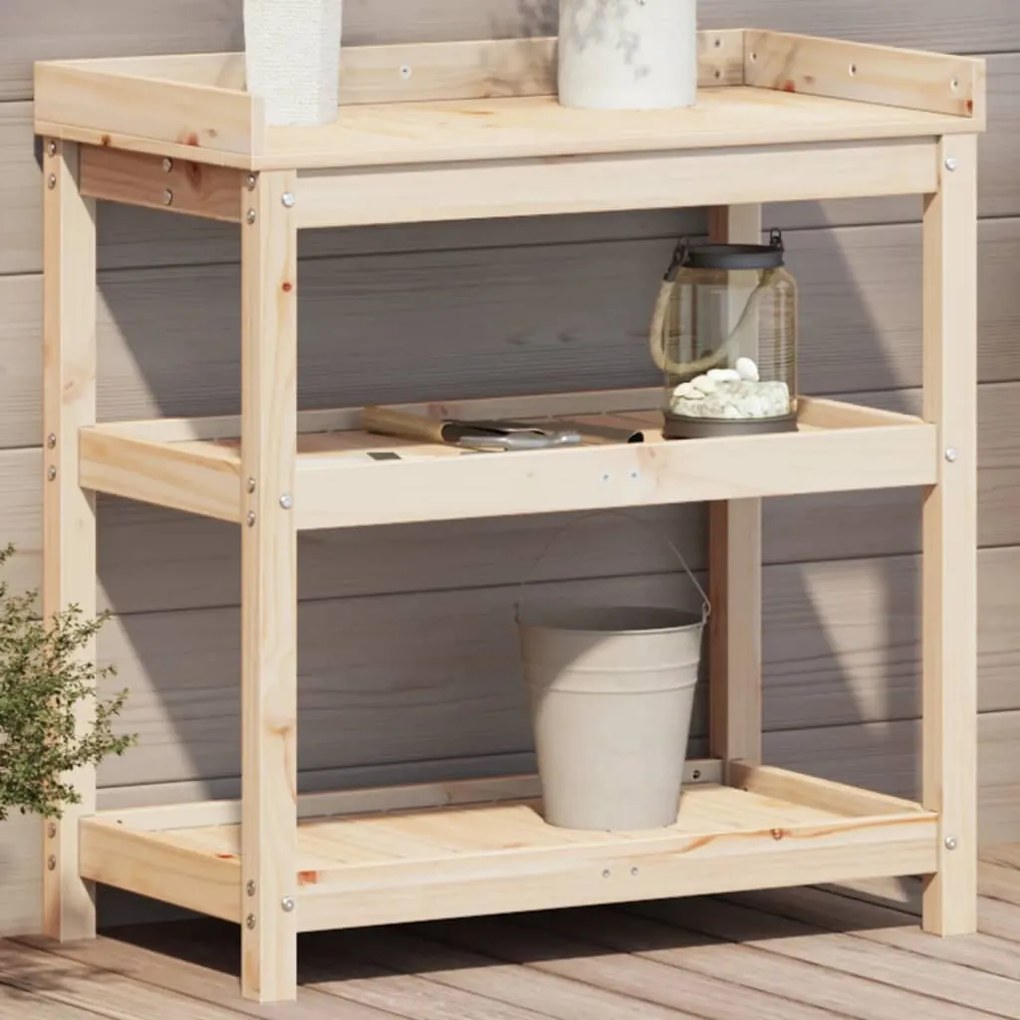 vidaXL Mesa de jardinagem c/ prateleiras 82,5x45x86,5 cm pinho maciço