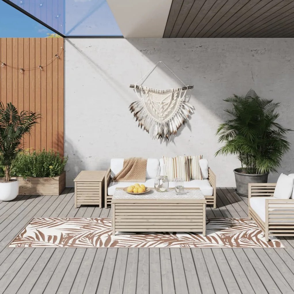 vidaXL Tapete de exterior c/ design reversível castanho/branco
