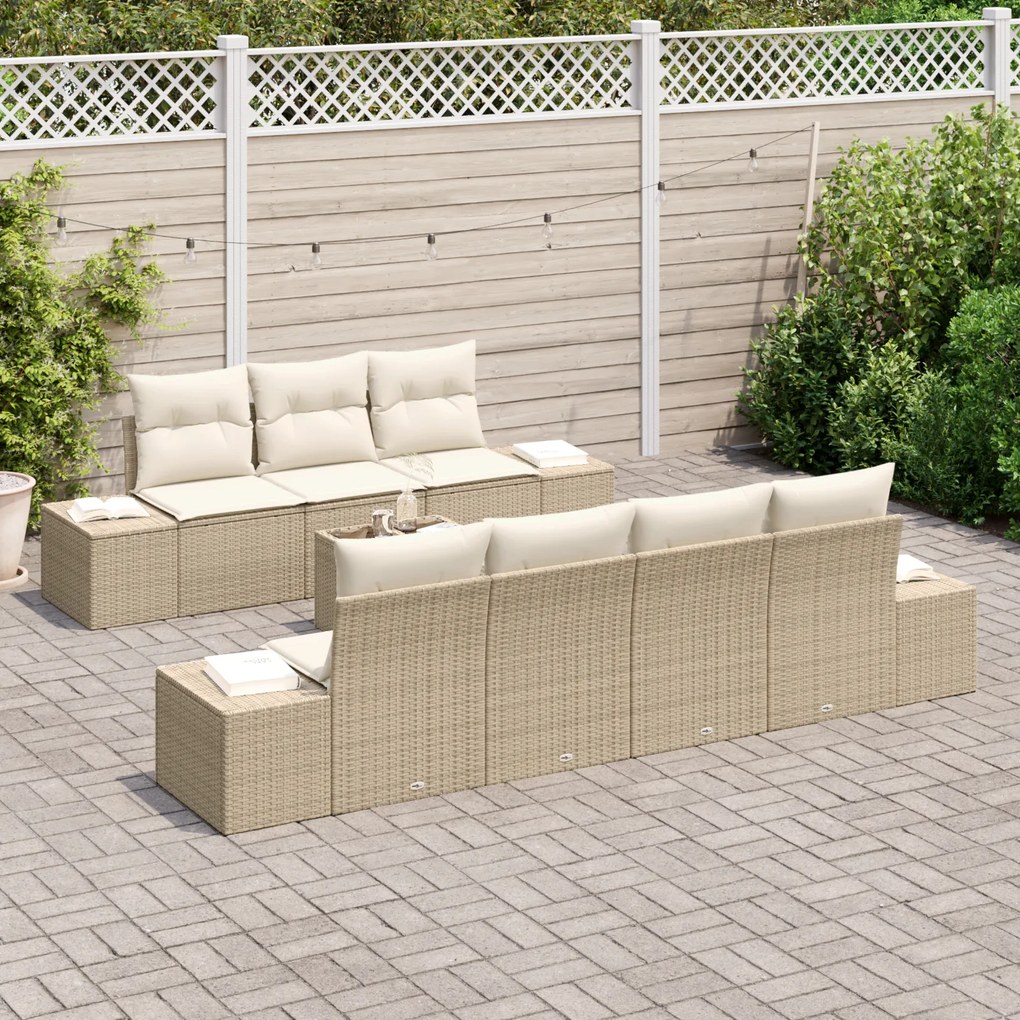 Conjunto de Sofá de Jardim de 8 peças com Almofadas Bege de Ratan