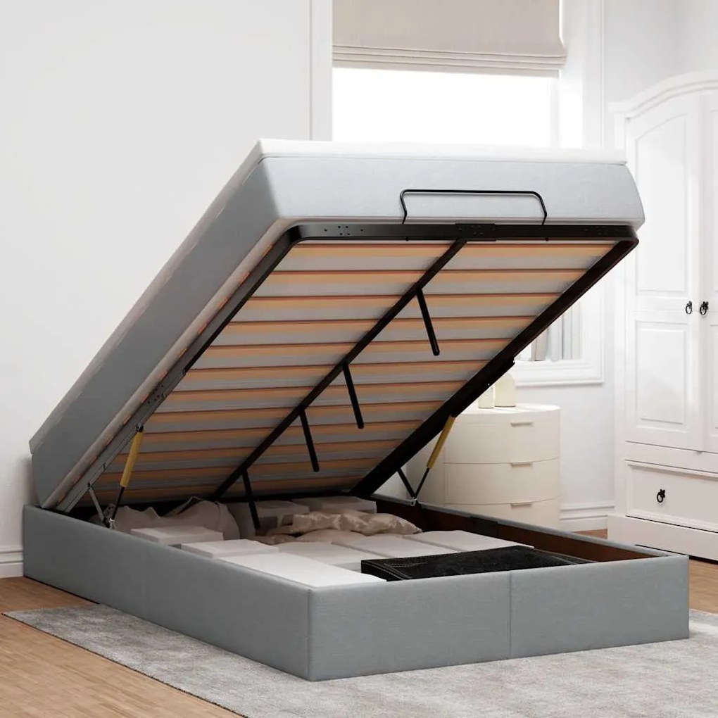 vidaXL Estrutura de cama otomana com colchão cinza claro tecido