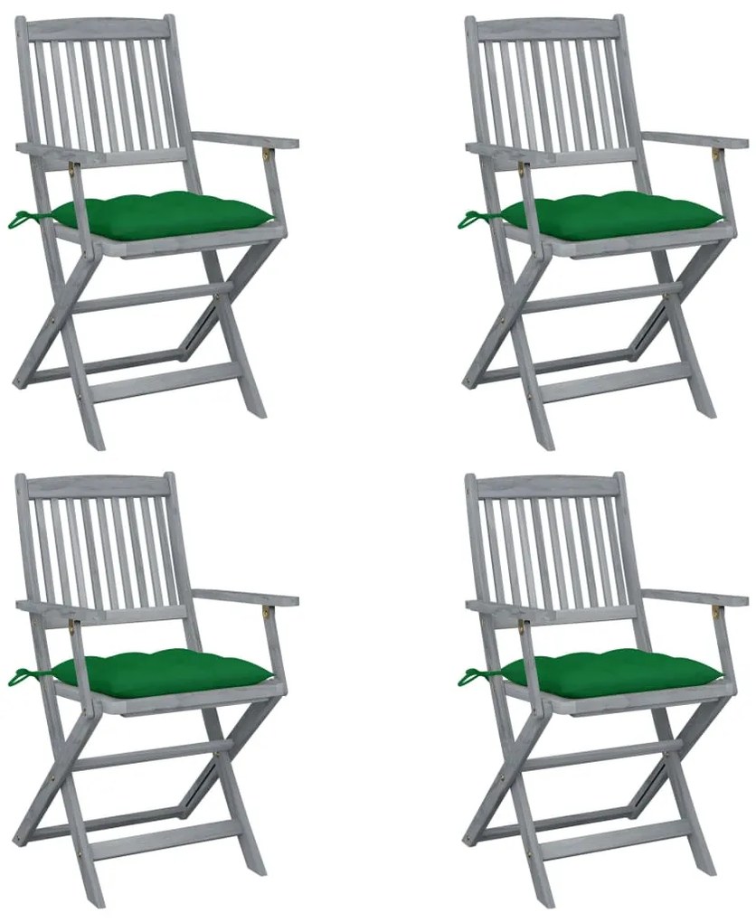 Cadeiras exterior dobráveis c/ almofadões 4 pcs acácia maciça