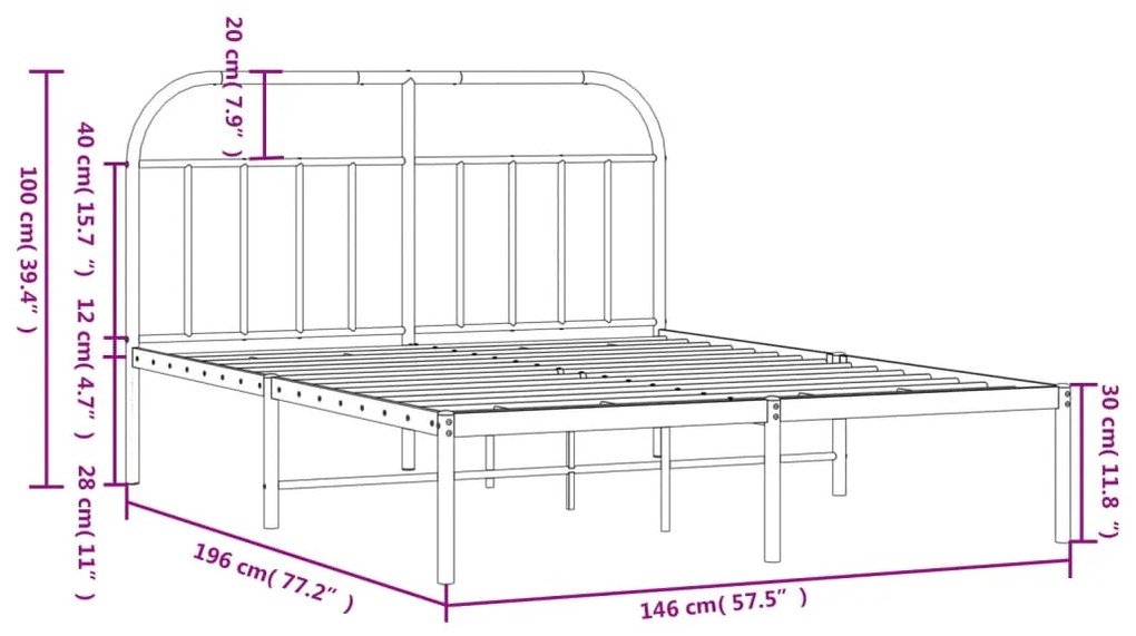 Estrutura de cama com cabeceira 140x190 cm metal preto