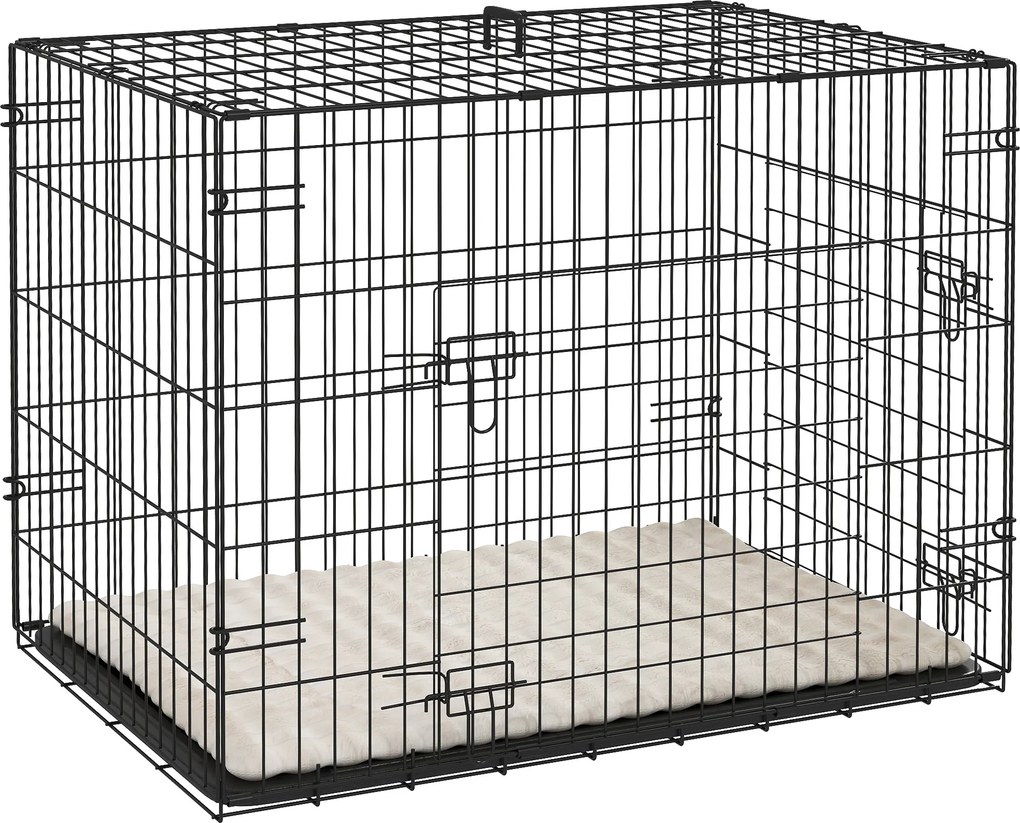 Gaiola Dobrável para Cães Pequenos com Almofada Portas Bandeja Removível e Estrutura Metálica 75x48,5x53 cm Preto e Bege