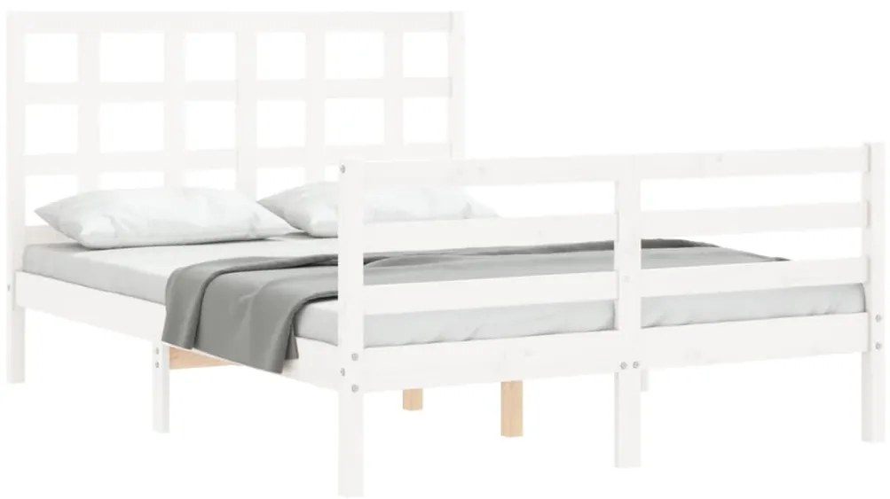 Estrutura de cama com cabeceira 120x200cm madeira maciça branco