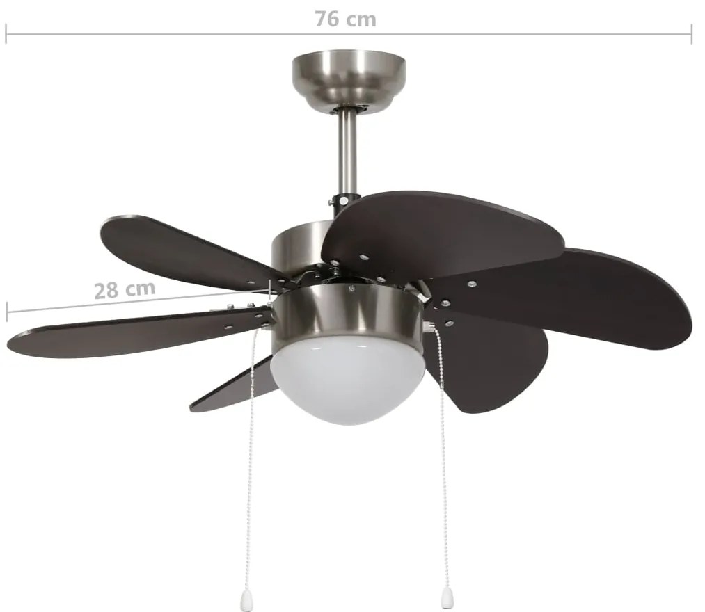 Ventoinha de teto com luz 76 cm castanho-escuro