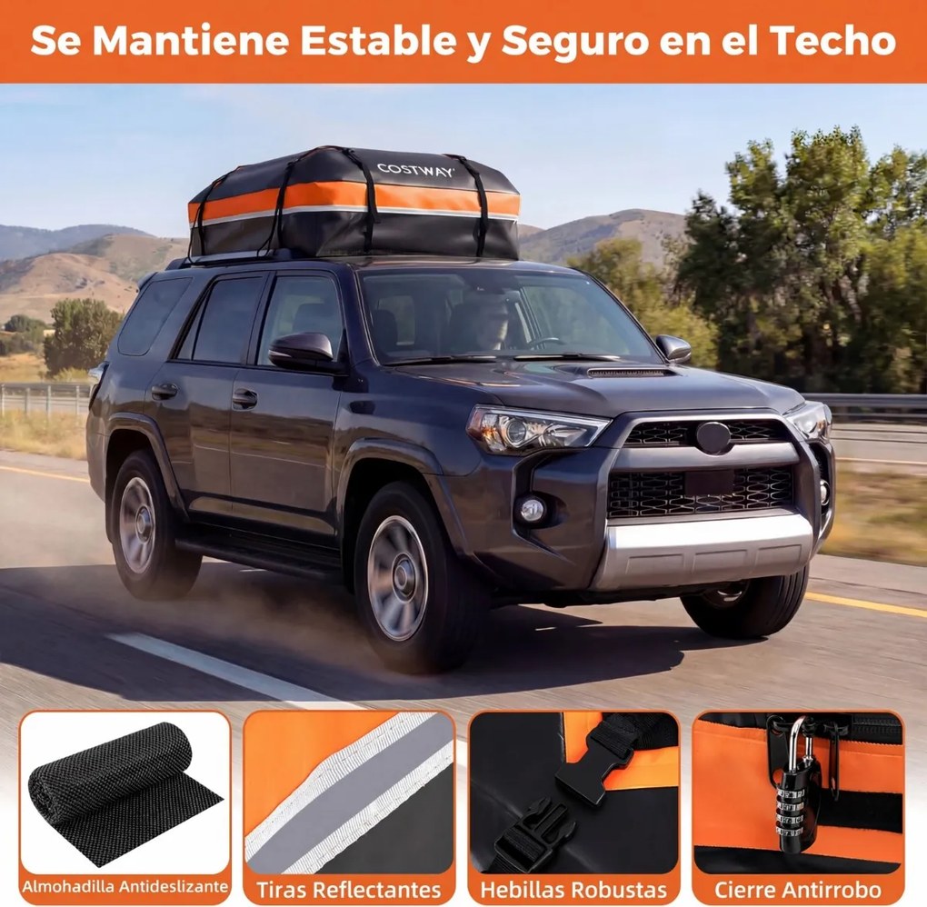 Mala de tejadilho universal para carro 131 x 101 x 45 cm, impermeável em PVC, 600 L, com 6 ganchos, 10 correias, faixas refletoras e saco de transport