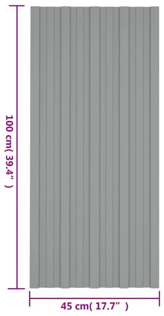 Painéis de telhado 12 pcs 100x45 cm aço galvanizado cinzento