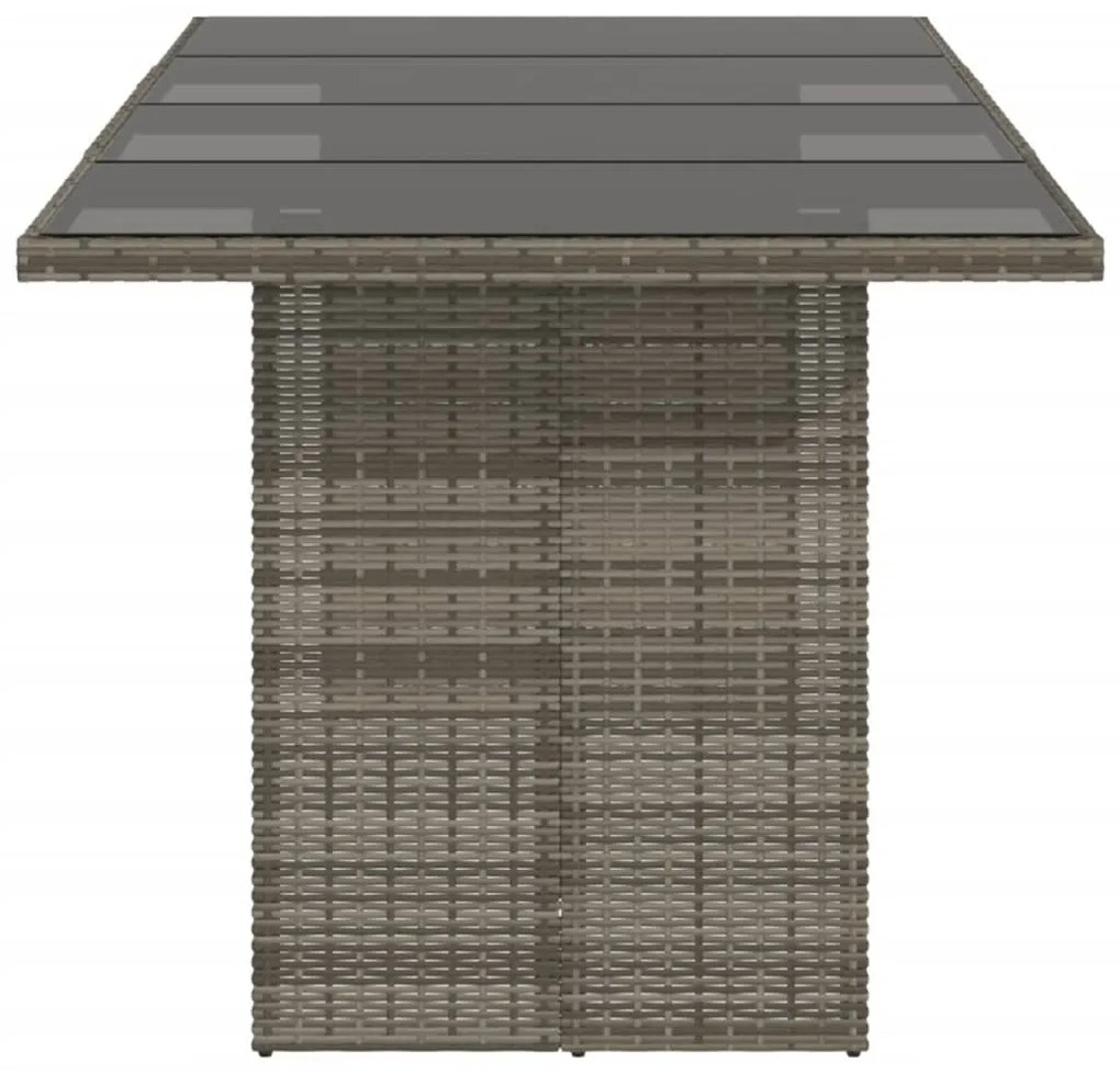 Mesa de jardim com tampo de vidro 190x80x74 cm vime PE cinza