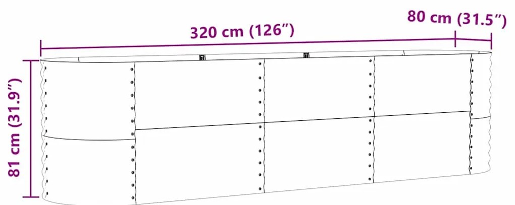 Horta Elevada vidaXL Castanho 320x80x81 cm Aço Galvanizado