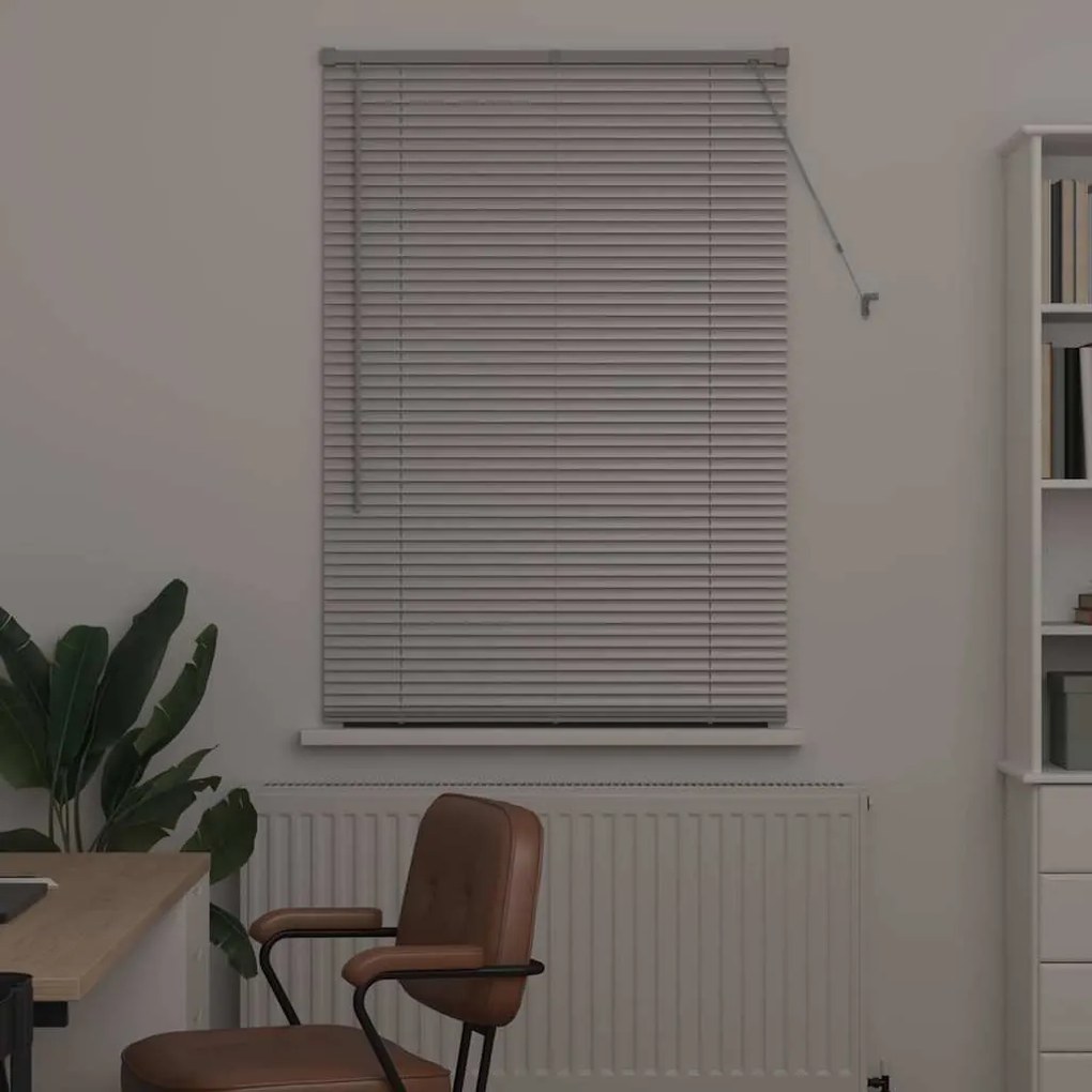 Persiana de Janela com cortinas Manual Prata 80 x 130 cm Alumínio