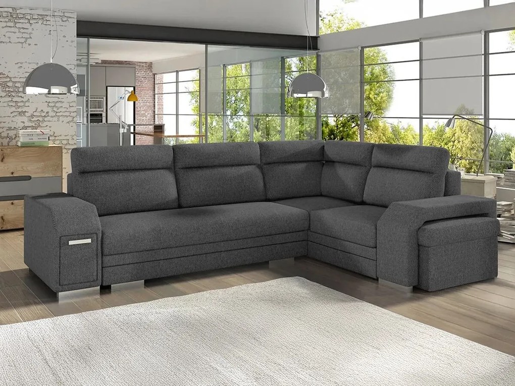 Sofá de canto Kingsport 101, Cama com arrumação, 305x205x90cm, 209 kg, Pernas: Plástico