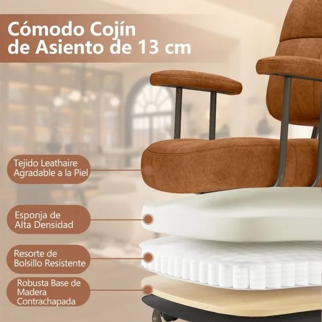 Cadeira de escritório estofada giratória ajustável em camurça com encosto e apoios de braços 68 x 68 x 97-103 cm Castanho