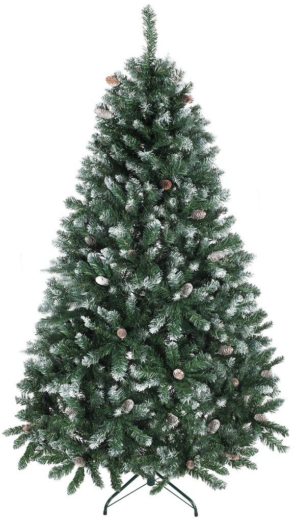 Árvore de Natal Artificial 180 cm Árvore de Natal com 910 Ramos com Efeito Neve 58 Pinhas Verde
