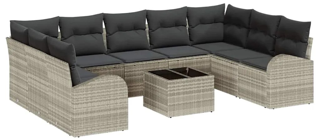 Conjunto de Sofá de Jardim vidaXL de 10 Peças com Almofadas Cinza Ratt