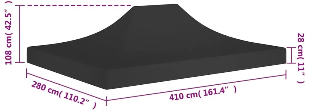Teto para tenda de festas 4x3 m 270 g/m² preto