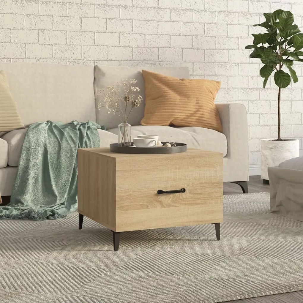 vidaXL Mesa de centro com pernas de metal 50x50x40 cm carvalho sonoma
