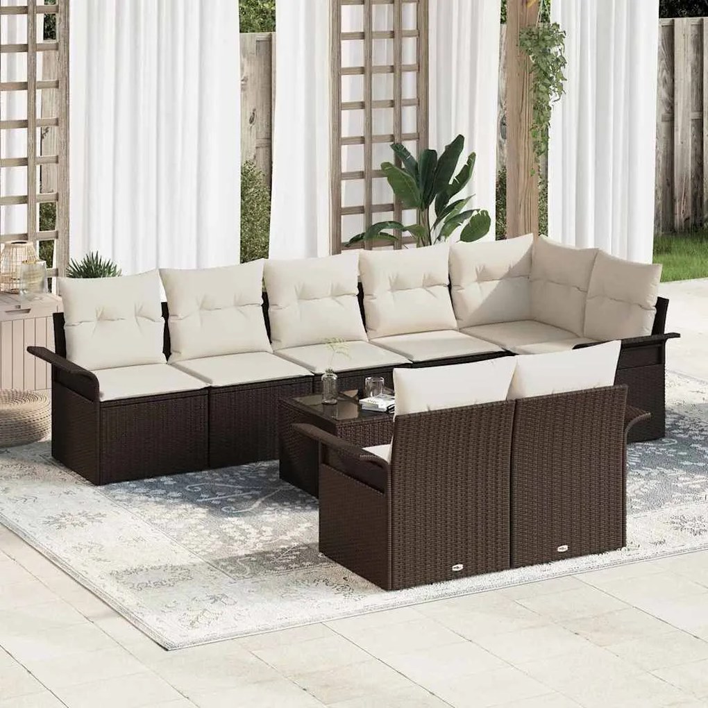 vidaXL Conjunto de Sofá de Jardim com 8 Peças e Almofadas Cinzas em Polirattan.