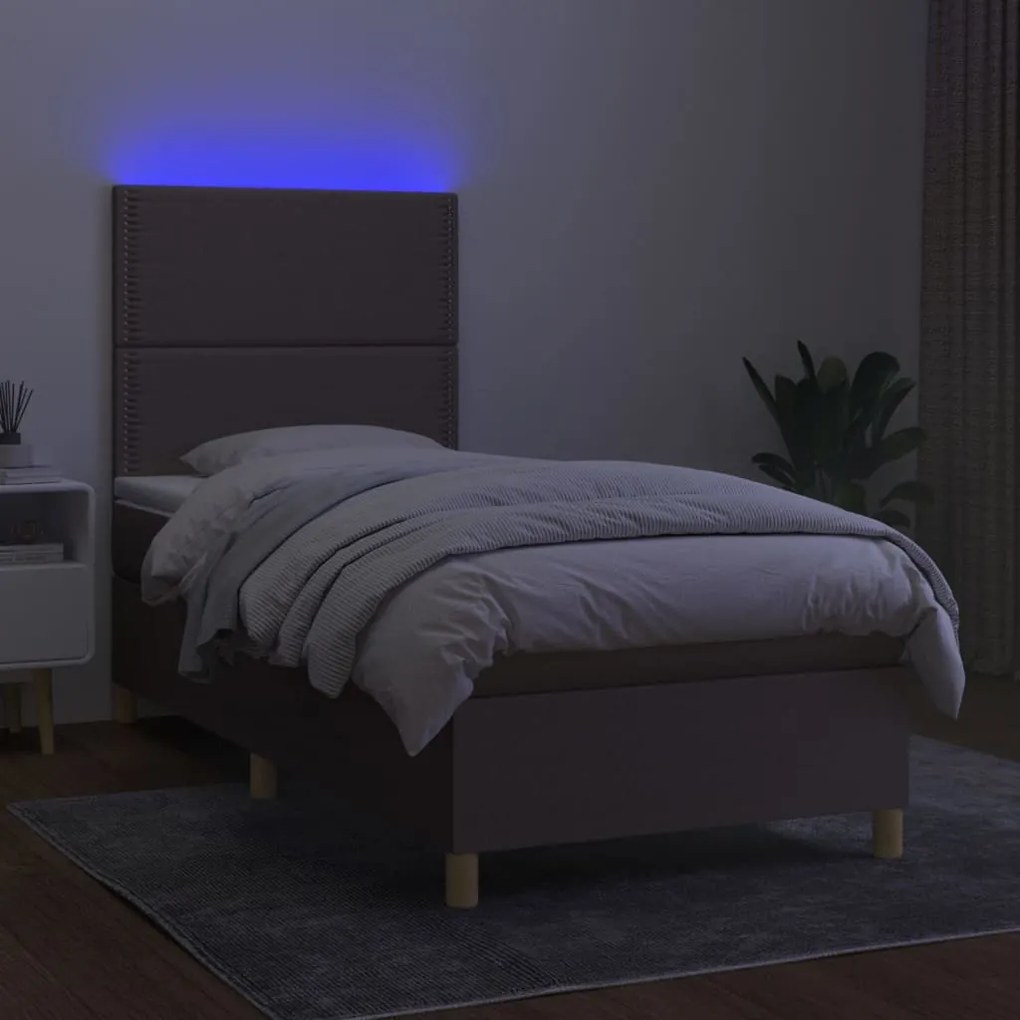 Cama box spring + colchão/LED 90x200cm tecido cinza-acastanhado