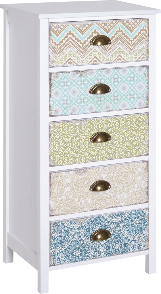 HOMCOM Cómoda de Dormitório Moderna Cómoda de Madeira com 5 Gavetas com Diferentes Padrões Móvel Cómoda 46x34x97,5 cm Multicor | Aosom Portugal