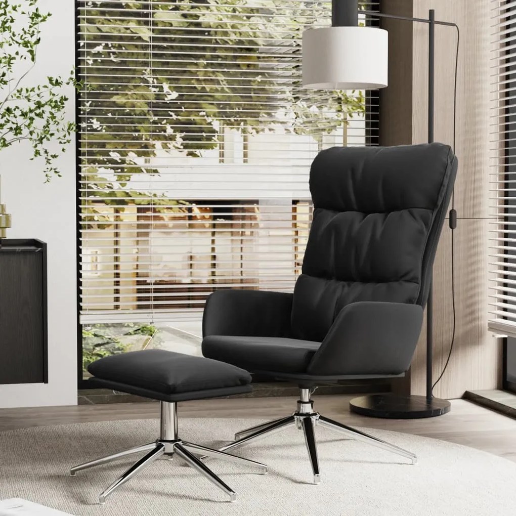 vidaXL Cadeira de descanso com banco couro genuíno/artificial preto