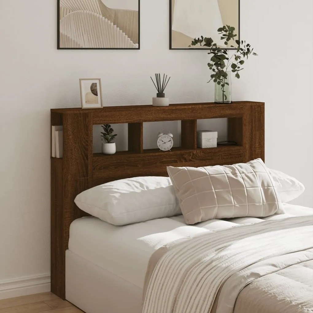 Cabeceira c/ LEDs 140x18,5x103,5 cm carvalho castanho