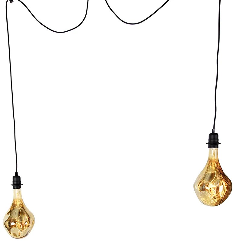 Candeeiro de suspensão preto 2-luzes incl. LED espelho dourado regulável - Cava Moderno