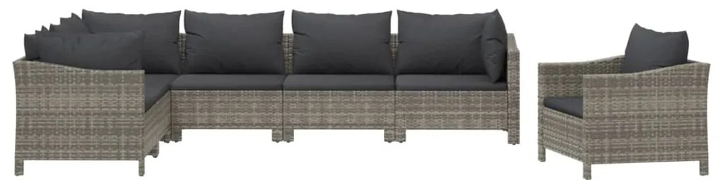 7 pcs conjunto lounge de jardim c/ almofadões vime PE cinzento