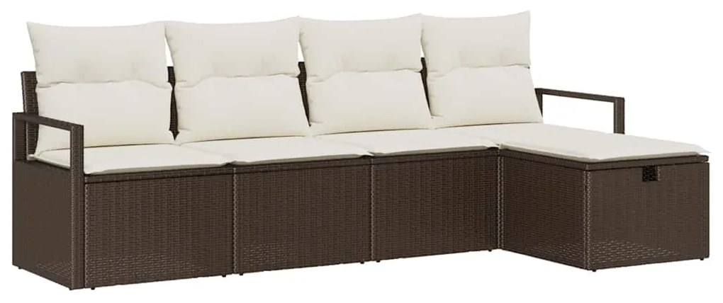 Conjunto de Sofá de Jardim vidaXL de 5 Peças com Almofadas Castanho em