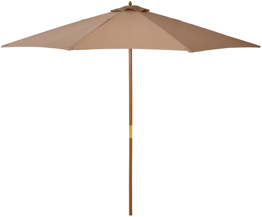 Outsunny Chapéu de Sol de Jardim Ø300x250 cm com Sistema de Poleia Teto Ventilado e Mastro Desmontável de Madeira Caqui