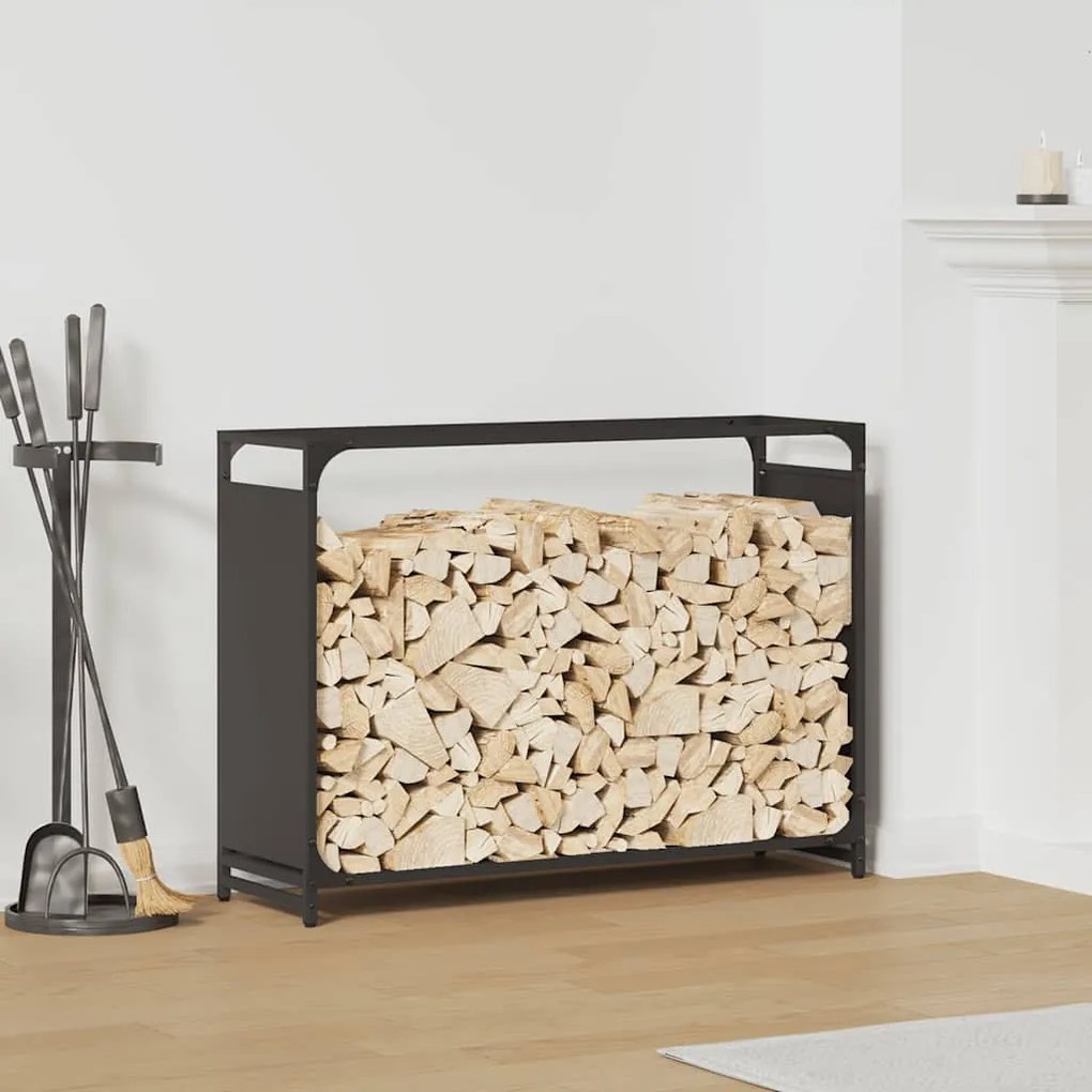 vidaXL Suporte para lenha 90x28x65 cm aço laminado a frio preto