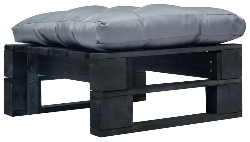 vidaXL Otomano de paletes com almofadão cinzento madeira preto