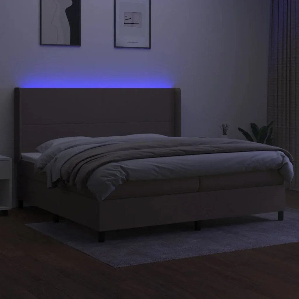 Cama box spring colchão/LED 200x200cm tecido cinza-acastanhado