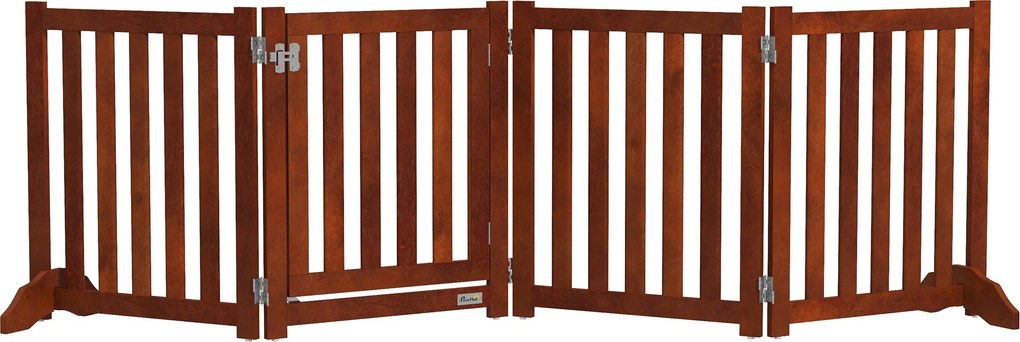 PawHut Barreira de Segurança para Cães Dobrável Barreira para Cães Pequenos com 4 Painéis com Suporte de Pé 205x30x60 cm Madeira | Aosom Portugal