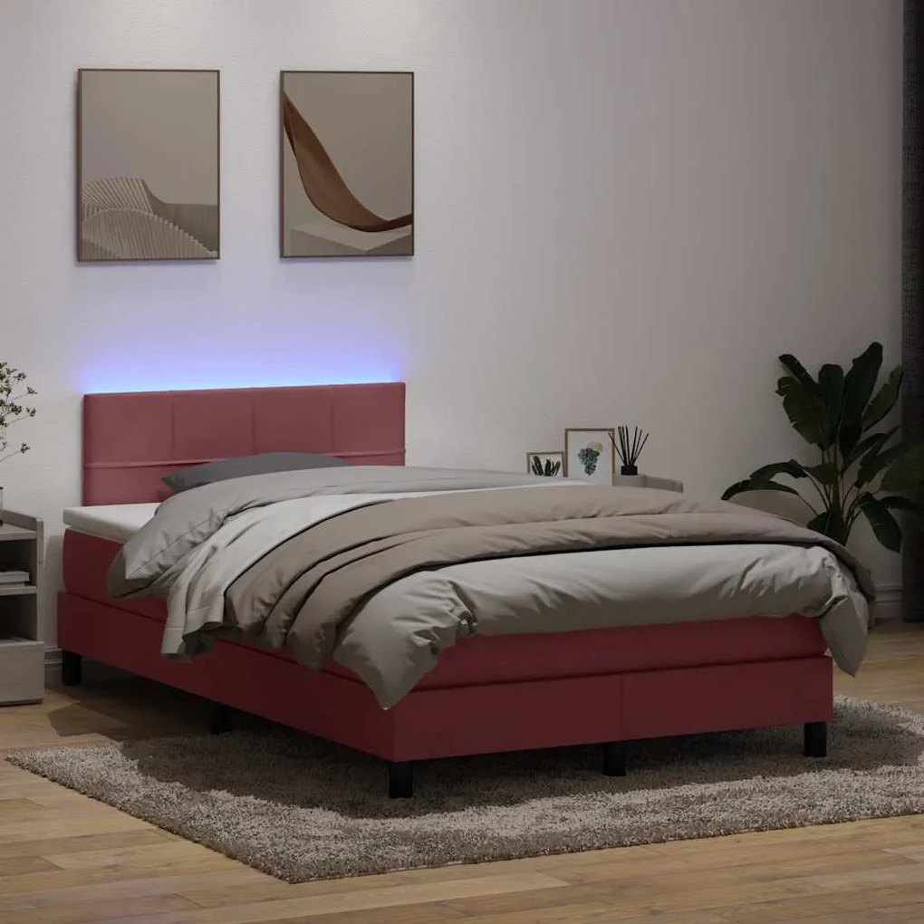vidaXL Cama box spring c/ colchão e LED 120x220 cm veludo rosa