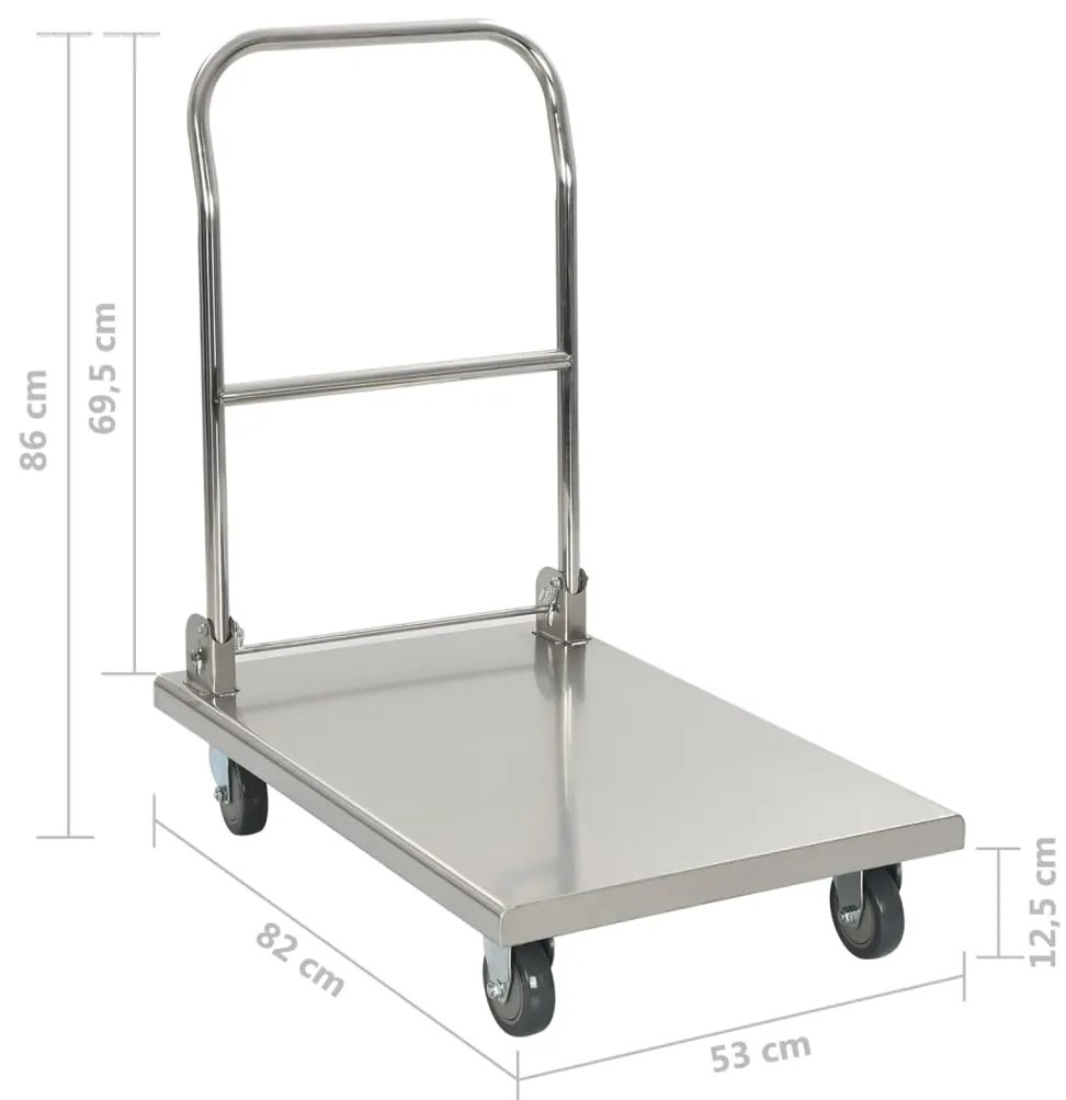 Carrinho de plataforma 82x53x86 aço inoxidável prateado
