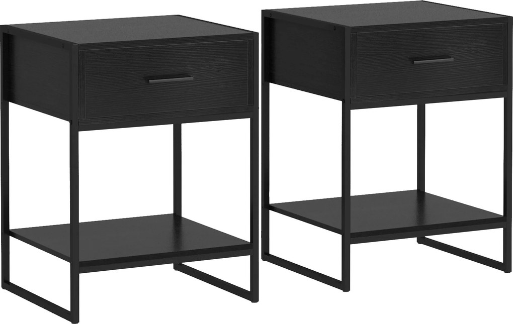 HOMCOM Conjunto de 2 Mesas de Cabeceira com 1 Gaveta e Prateleira de Armazenamento Estilo Moderno 45x40x60 cm Preto | Aosom Portugal