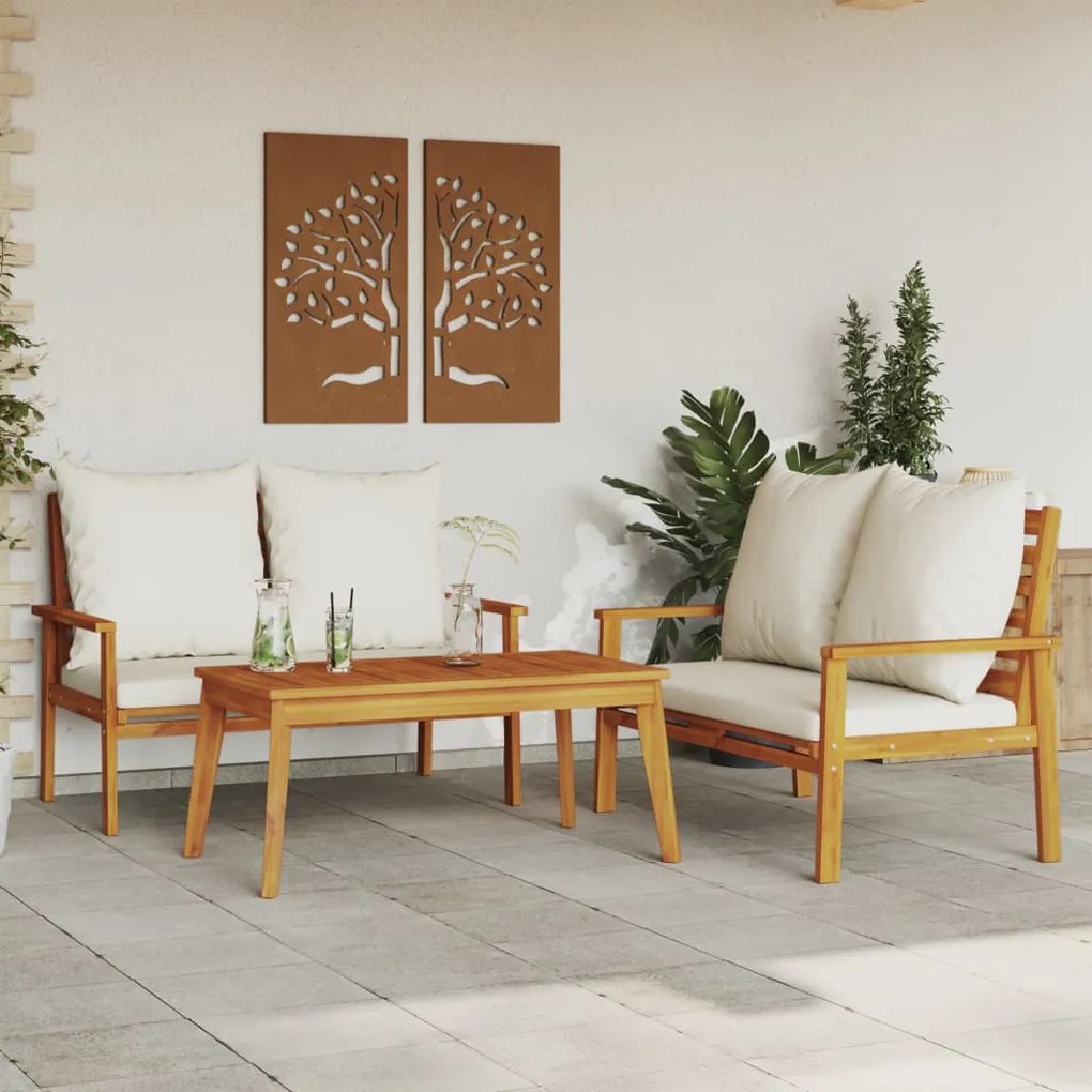 vidaXL 3 pcs conjunto lounge de jardim c/ almofadões acácia maciça